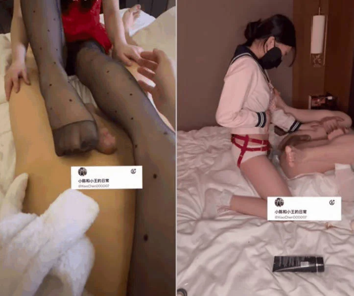 【2月最新】00后持证夫妻，偶尔分享给单男「小陈和小王的日常」《足交调教完整版》+《男女反向戴上阳具肛交》（3V） (1)